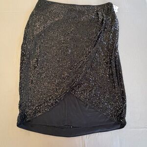 Calvin Klein Black Sequin Faux-Wrap Mini Skirt